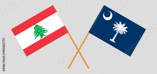 Crossed flags of the Lebanon and The State of South Carolina. Official colors. Correct proportion
