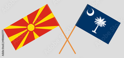 Crossed flags of North Macedonia and The State of South Carolina. Official colors. Correct proportion