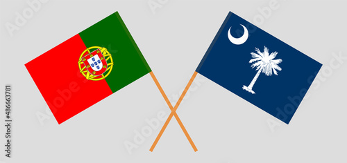 Crossed flags of Portugal and The State of South Carolina. Official colors. Correct proportion