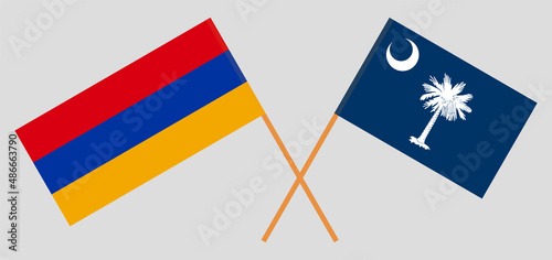 Crossed flags of Armenia and The State of South Carolina. Official colors. Correct proportion