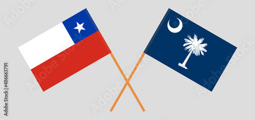 Crossed flags of Chile and The State of South Carolina. Official colors. Correct proportion