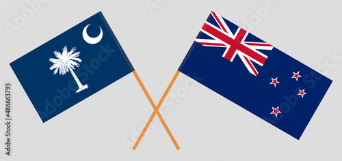 Crossed flags of The State of South Carolina and New Zealand. Official colors. Correct proportion