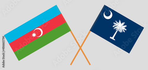 Crossed flags of Azerbaijan and The State of South Carolina. Official colors. Correct proportion