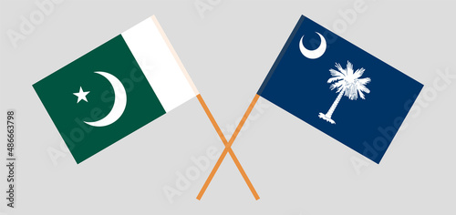 Crossed flags of Pakistan and The State of South Carolina. Official colors. Correct proportion