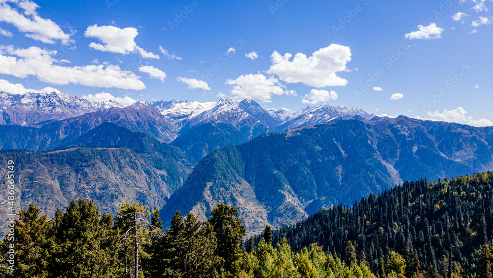 Mountain top covered with the white snow in north Pakistan Shogran valley.