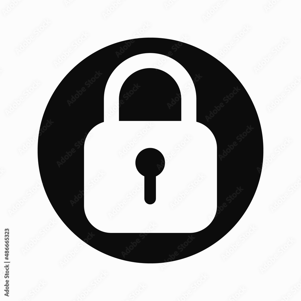 White padlock in black circle icon design on isolated white background. Vector clipart illustration. Lock sign for website or app White padlock in black circle icon design on isolated white background. Vector clipart illustration. Lock sign for website or app