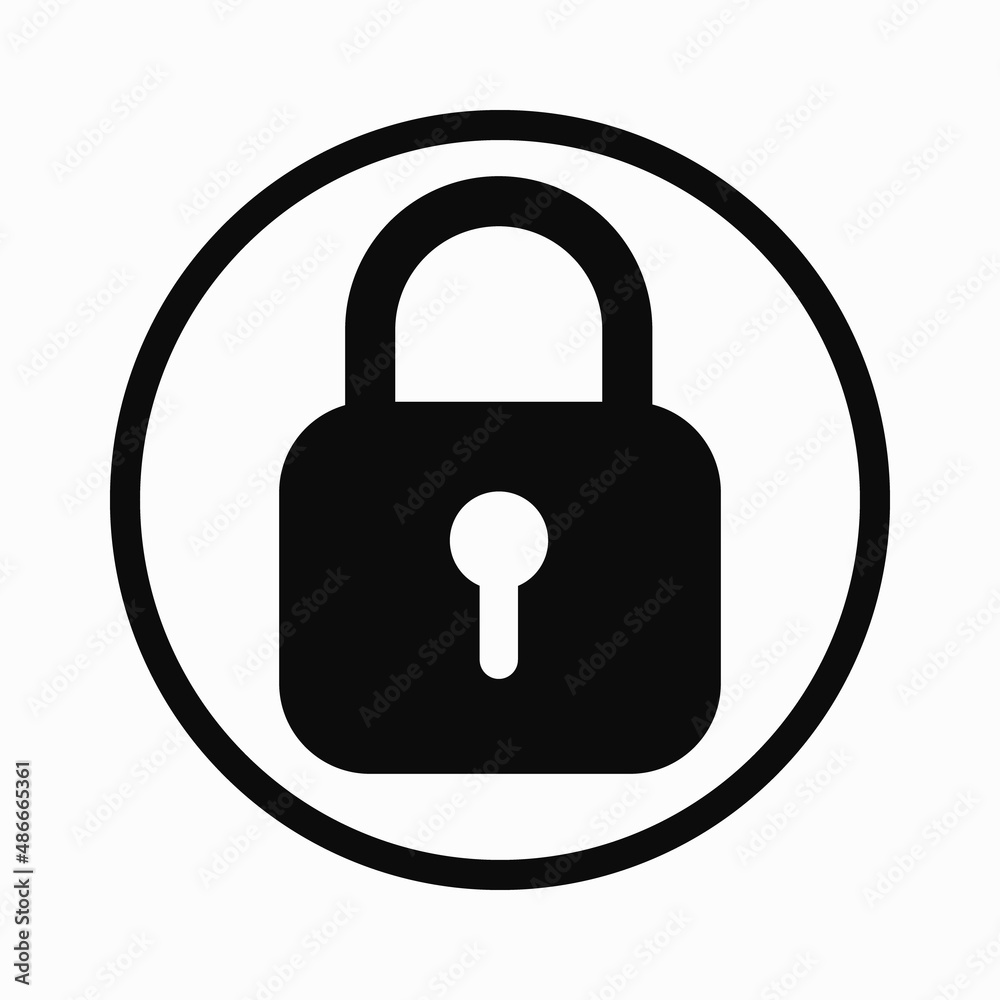 Padlock in circle icon design on isolated white background. Vector clipart illustration. Lock sign for website or app Padlock in circle icon design on isolated white background. Vector clipart illustration. Lock sign for website or app