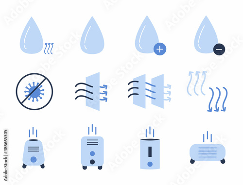 Air Purifier Devices Collection. Icons Set. Electronic Appliance Air Purifier and Ionizer Concept Cartoon Pictograms. Ventilation Technology. Good for banner, poster, advertising, social media