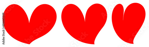 Three shapes of abstract chubby red hearts for Valentine’s day on an isolated white background