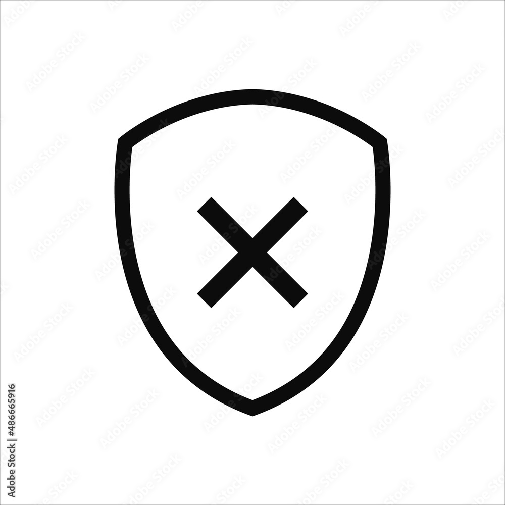 Obraz premium Shield check mark false icon or security shield danger protection icon with cross symbol. Vector clipart illustration