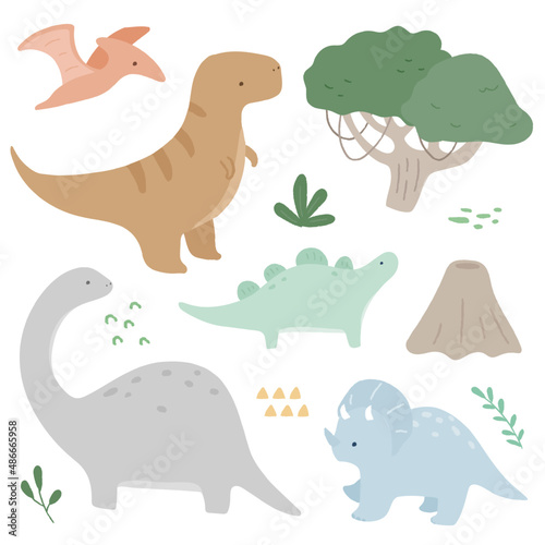 Hand drawn illustration of dinosaurs.
