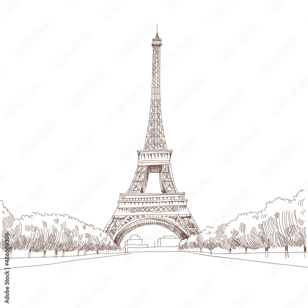 Eiffel Tower sketch drawing. Paris,France vector illustration