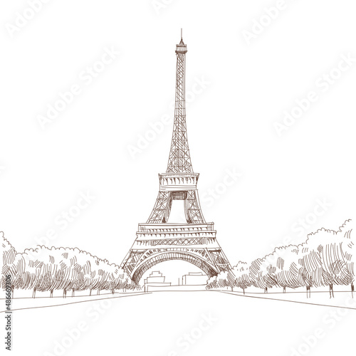 Fototapeta Naklejka Na Ścianę i Meble -  Eiffel Tower sketch drawing. Paris,France vector illustration