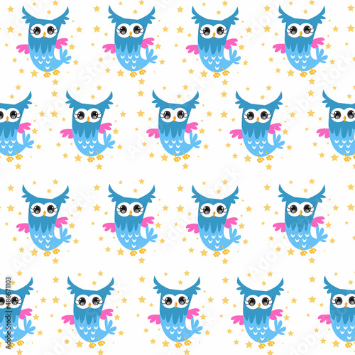 seamless owl fish pattern vector illustration