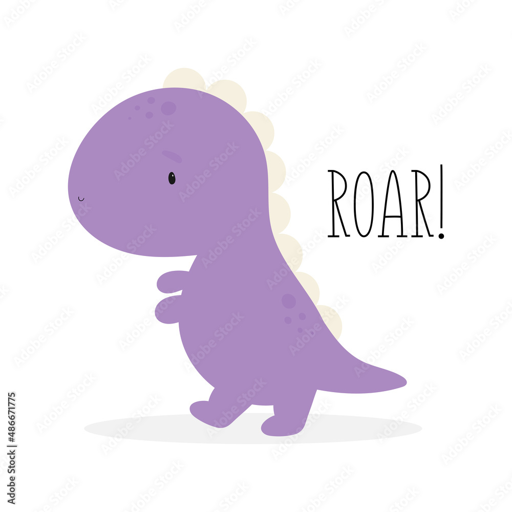 Fototapeta premium Cute Dinosaur in cartoon style. Vector illustration. For kids stuff, card, posters, banners, children books, printing on the pack, printing on clothes, wallpaper, textile or dishes. 