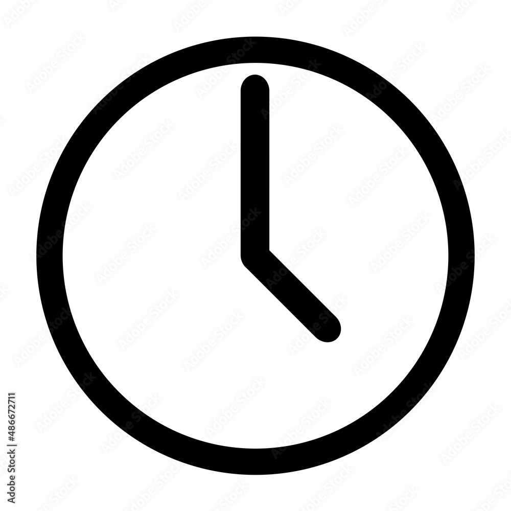 Clock icon, black symbol for time or date, isolated on white background Clock icon, black symbol for time or date, isolated on white background