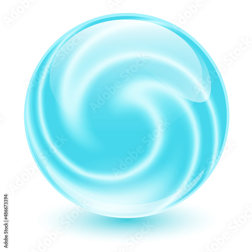 3D crystal, glass sphere blue with abstract spiral shape inside, interesting marble ball.