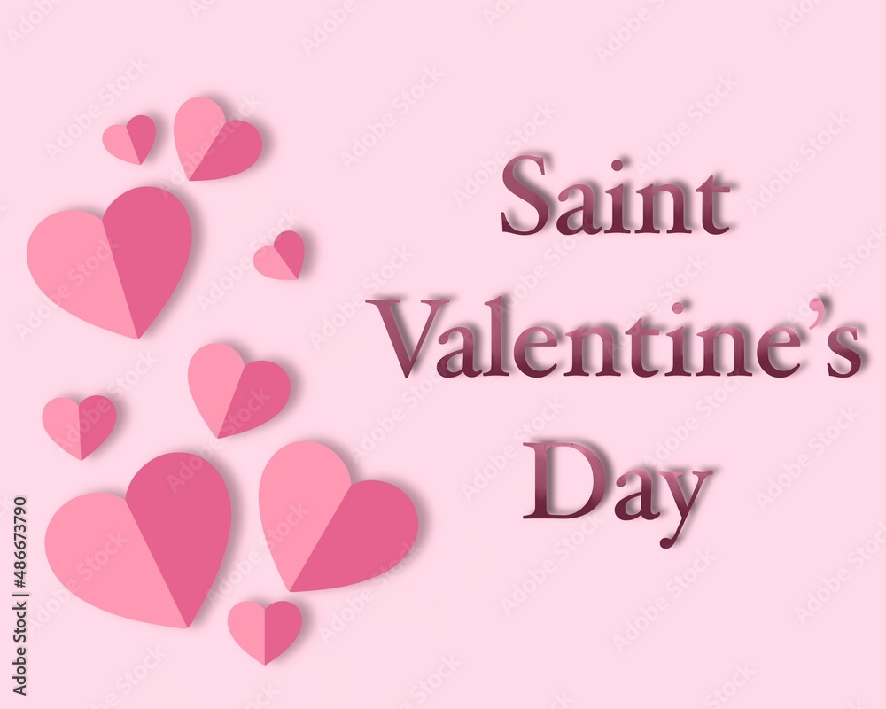 14th February saint Valentine’s Day postcard with pink hearts 
