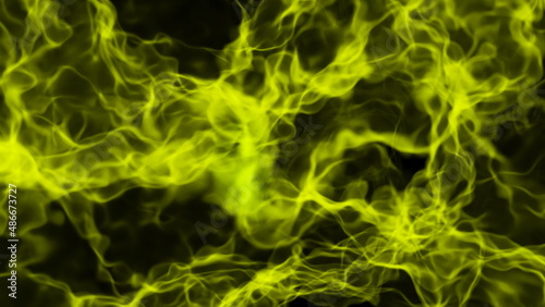 Yellow abstract background, glowing plasma smoke pattern, 3D render illustration.