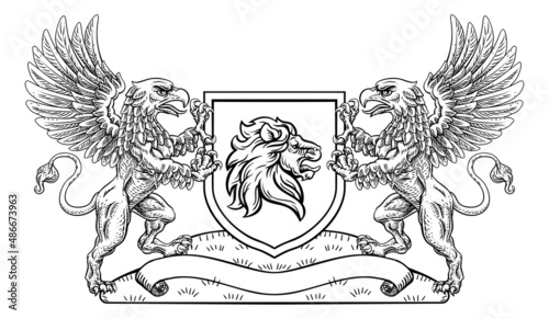 Coat of Arms Crest Lion Gri...