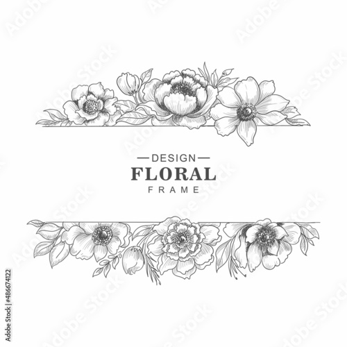 Hand drawn floristic frame border sketch design