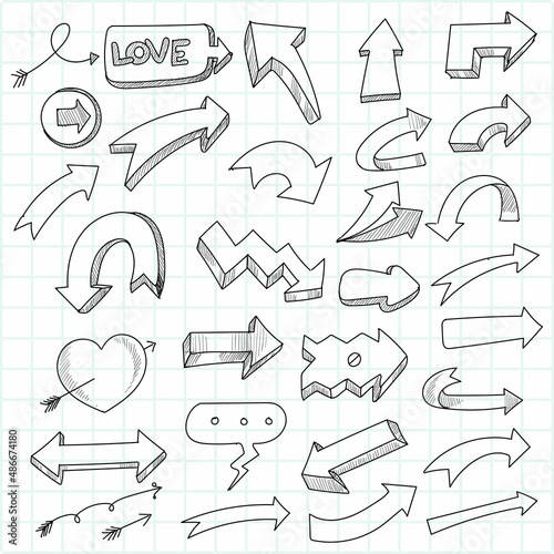 Hand drawn geometric doodle arrow set