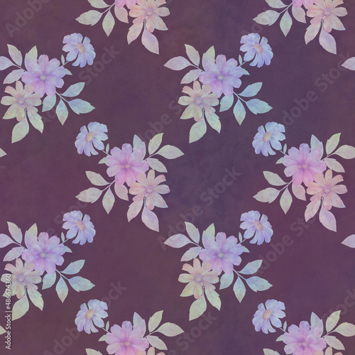 Abstract watercolor illustration with flowers. Watercolor flower prints with leaves repeating seamless pattern. endless motif for textile decor  wallpaper  wrapping paper packaging and design