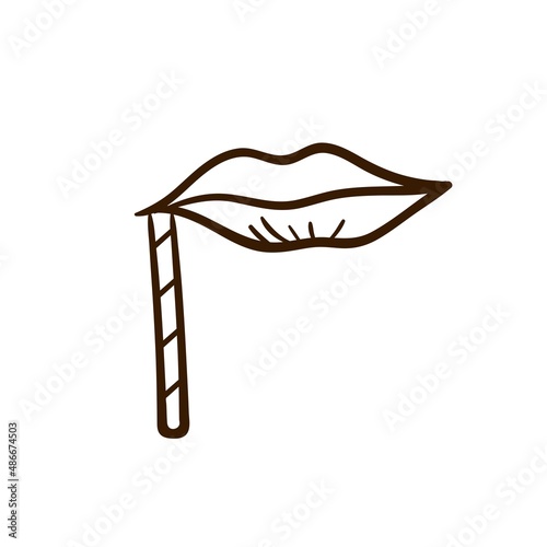 Hand drawn lips. Birthday clipart in doodle style.  Holiday attributes for purim, photo props, design of a fun party. Vector Isolated illustration on a white background. 