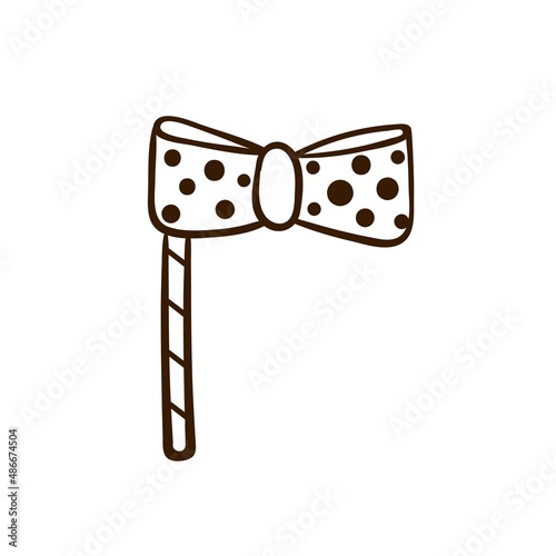 Hand drawn bow tie. Birthday clipart in doodle style.  Holiday attributes for purim, photo props, design of a fun party. Vector Isolated illustration on a white background.