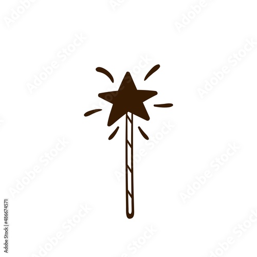 Hand drawn magic wandr. Birthday clipart in doodle style.  Holiday attributes for purim, photo props, design of a fun party. Vector Isolated illustration on a white background.