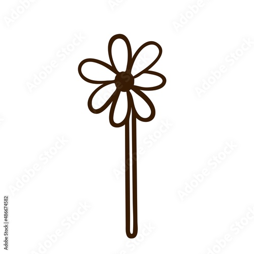 Hand drawn paper flower chamomile. Birthday clipart in doodle style. Vector Isolated illustration on a white background