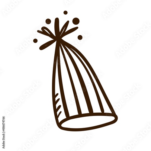 Hand drawn paper cap cone.  Birthday clipart in doodle style.  Holiday attributes for purim, photo props, design of a fun party. Vector Isolated illustration on a white background. 