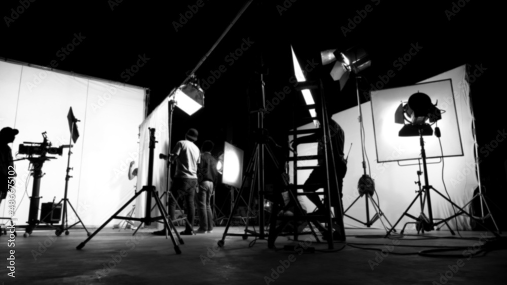 Foto Stock Blurred images of behind the scenes TV commercial movie film or video shooting