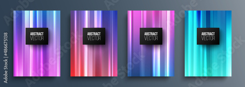 Abstract backgrounds set with dynamic lines and glowing lights. Futuristic abstract covers with color gradient for your graphic design. Vector illustration.