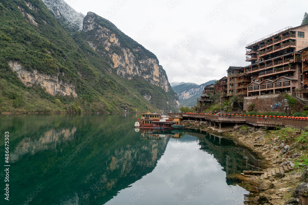 An ancient town by the river in Youyang County, Chongqing, China