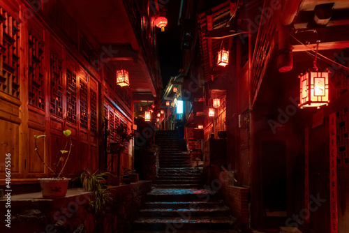 Obraz na płótnie Night view of gongtan ancient town in Youyang, Chongqing, China w salonie