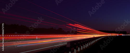 lights of cars with night. long exposure, light lines