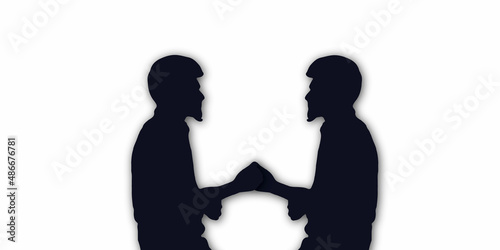 Vector silhouette of a man on a white background. Vector silhouette of couple on white background.
international friendship day. Vector silhouette of Two men arm wrestling