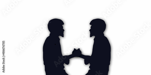 Vector silhouette of a man on a white background. Vector silhouette of couple on white background.
international friendship day. Vector silhouette of Two men arm wrestling