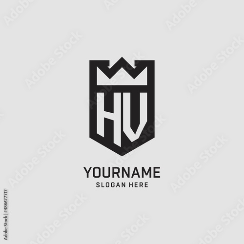 Initial HV logo shield shape, creative esport logo design