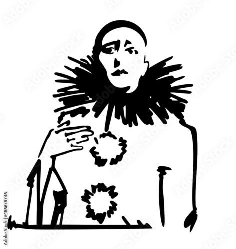 Pierrot. The man in the costume of Pierrot. Italian comedy character. Isolated on white