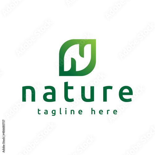 letter N nature green logo design