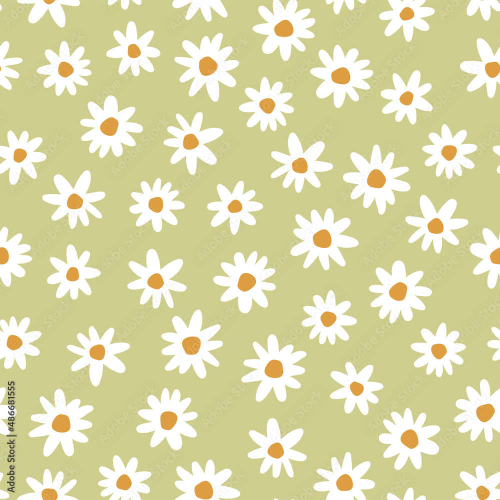 Vector seamless pattern with daisies and green background Vector seamless pattern with daisies and green background