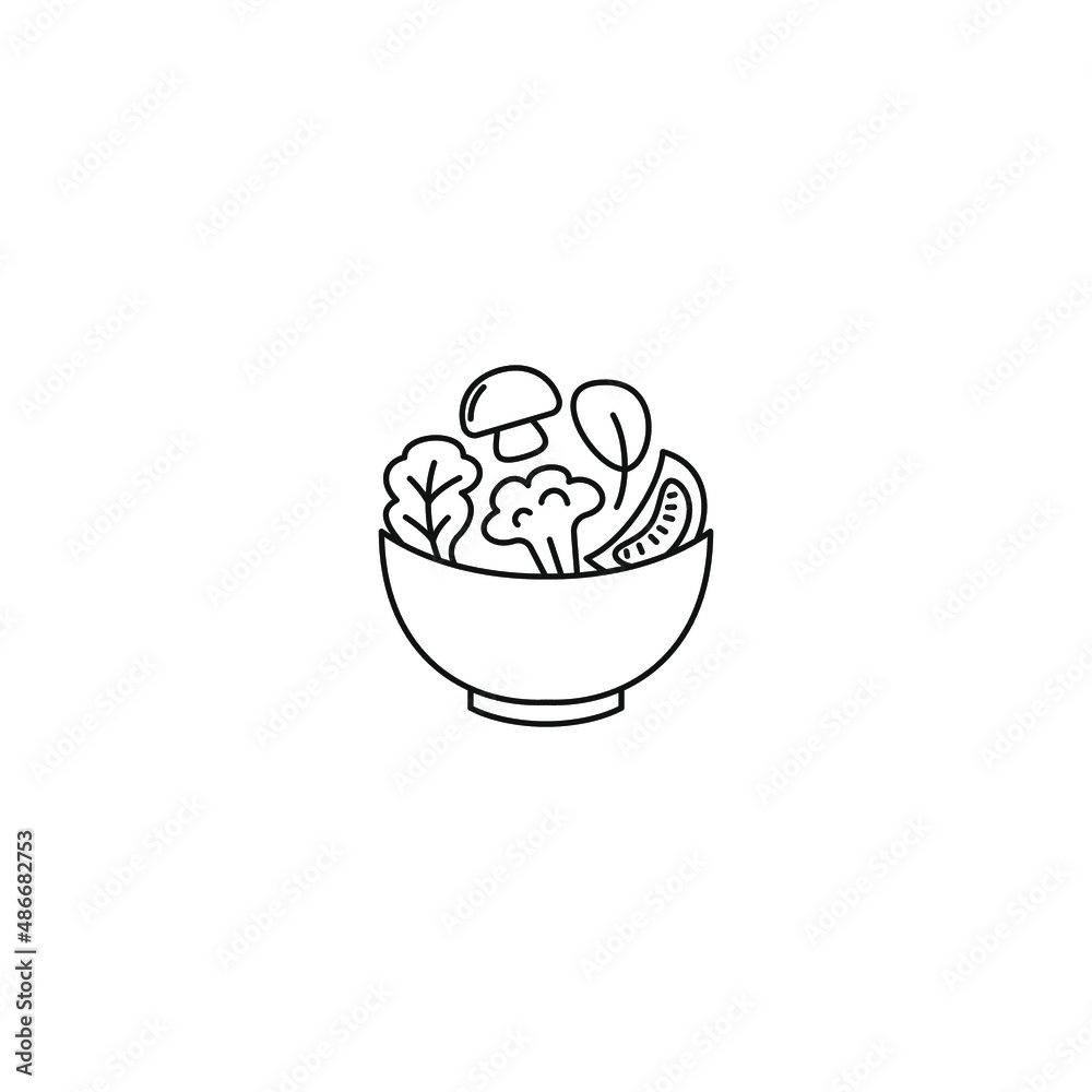 Salad vector line illustration, flat logo, icon, sticker, greens, vegetables, tomato, broccoli Salad vector line illustration, flat logo, icon, sticker, greens, vegetables, tomato, broccoli
