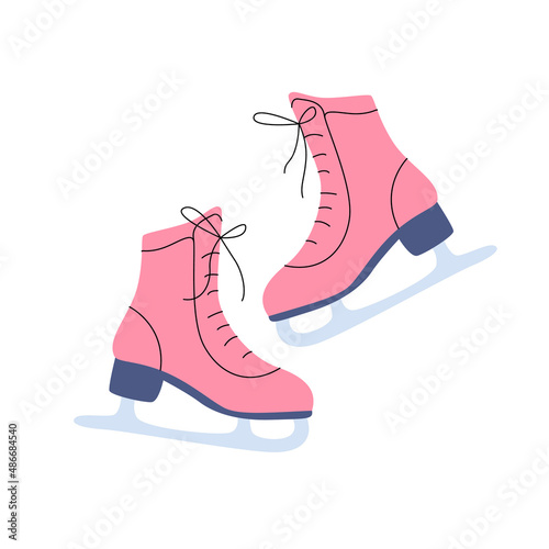 Isolated illustration of women's pink figure skating skates. A simple minimalistic illustration in a flat style.