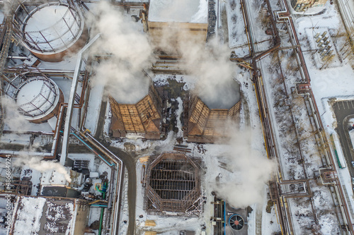 Мetallurgical plant Severstal. Environmental problems of industry/ Bird's eye view. March 2021 photo