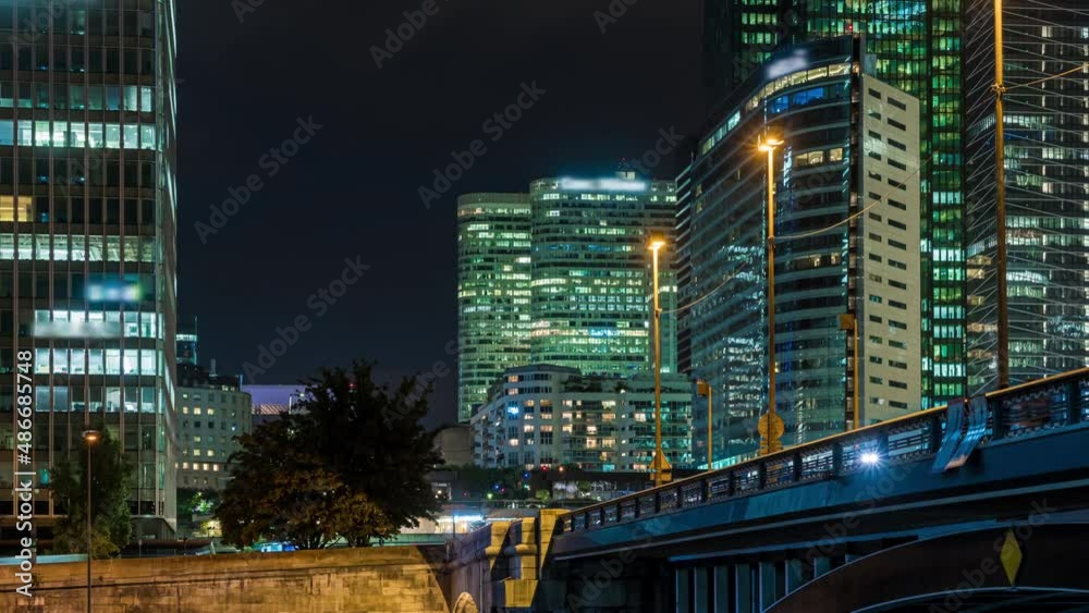Towers of La Defense Business District Paris Bridge and Traffic Towers of La Defense Business District Paris Bridge and Traffic