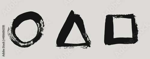 Illustration with strokes of paint in the form of a circle, triangle and square. Vector illustration.