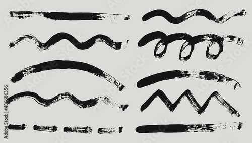Set of brush strokes: straight, wavy, dotted, arch. Vector illustration. Paint strokes.