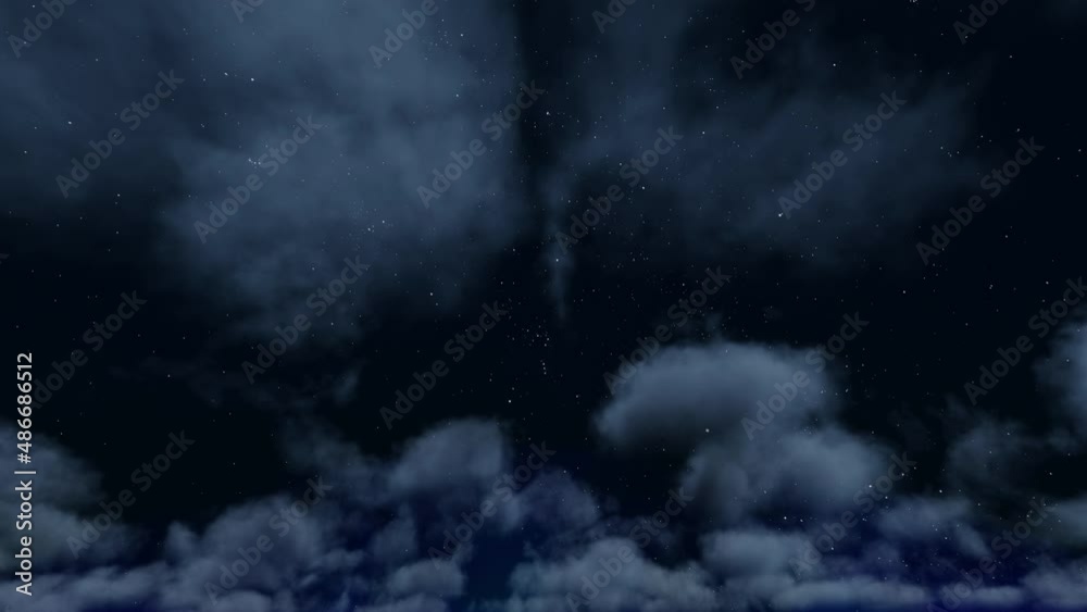 右から左へ雲が流れる晴れた空/夜